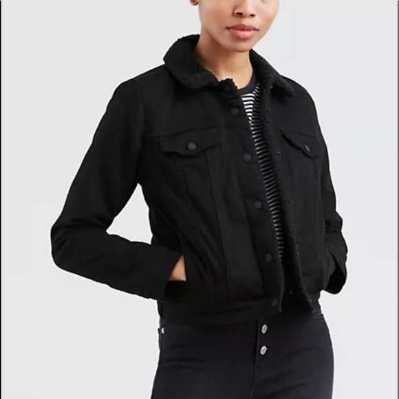 Levi’s Women’s Premium Sherpa Trucker Jacket Black - Picture 1 of 5